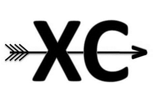 black and white symbol for cross county with an arrow